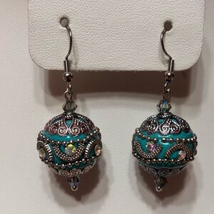 Handmade Indonesia Clay Bubblegum Beaded Earrings accented with metallic hearts